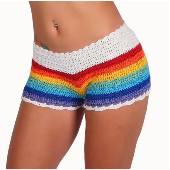 🦋B2G1🦋WESTERN FASHION Crochet Shorts Rainbow Pride Bottoms - Picture 5 of 7